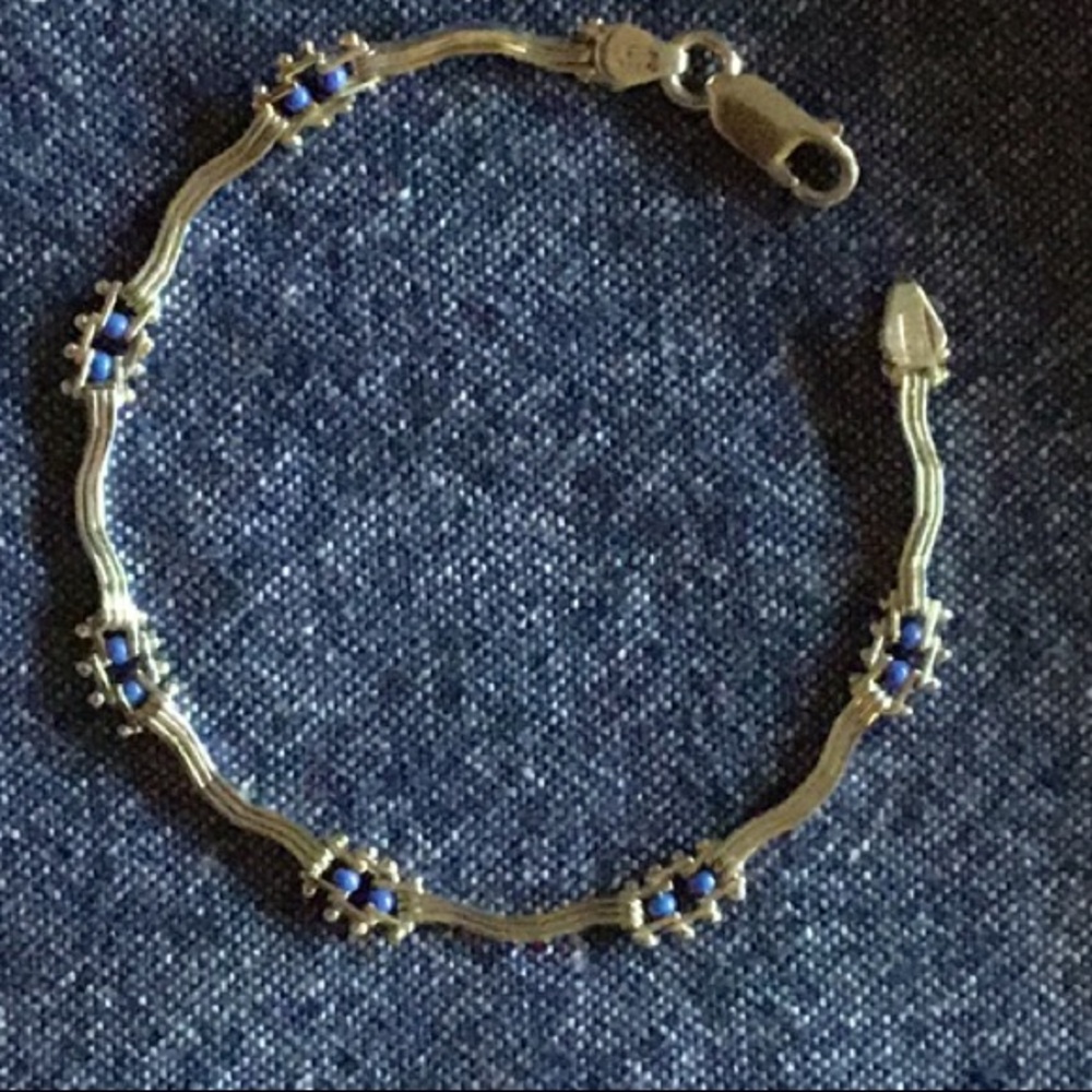 Vintage Mexican sterling silver bracelet with tiny blue beads.